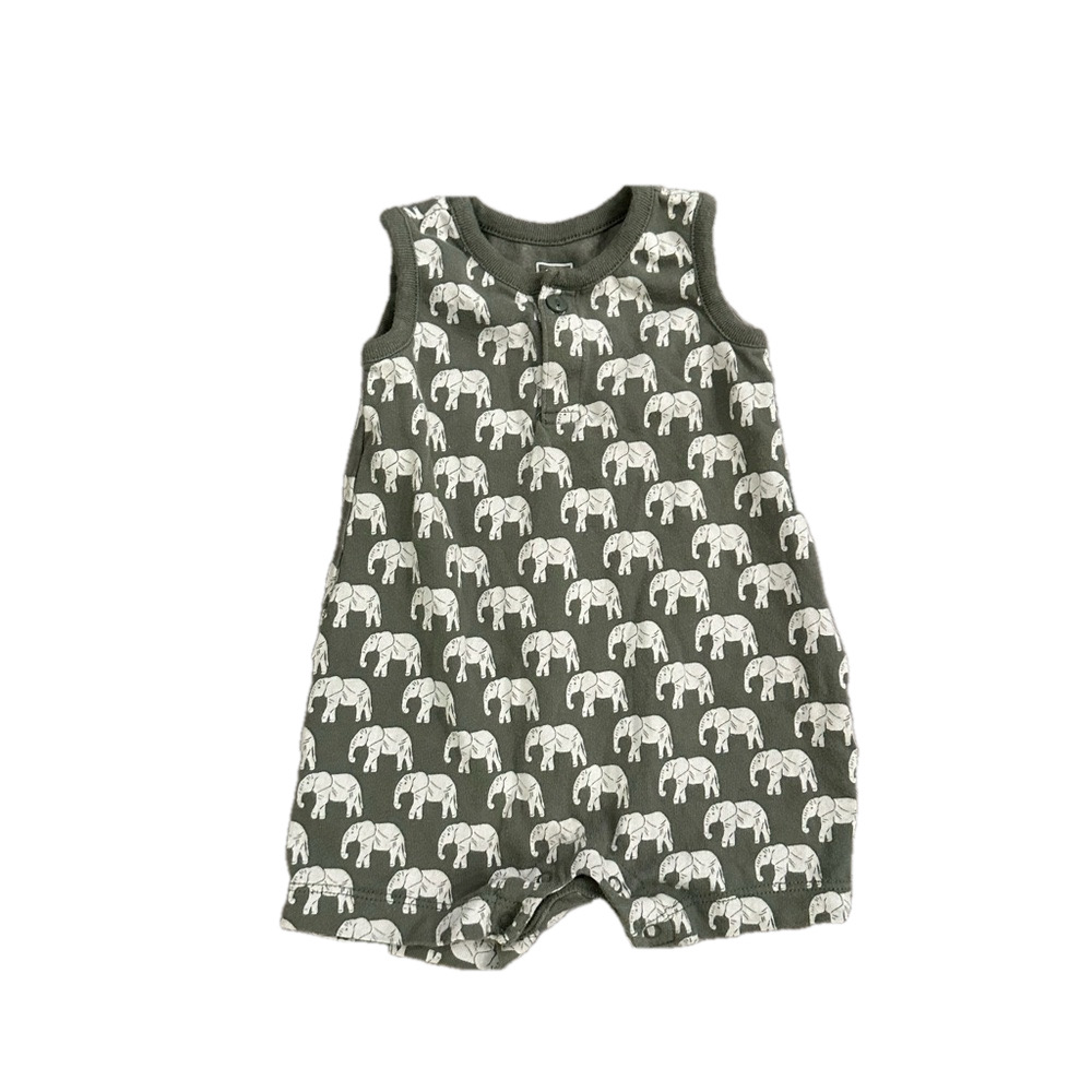 3/24$ Baby GAP Green Elephant Print Sleeveless Short Romper size 0-3 months